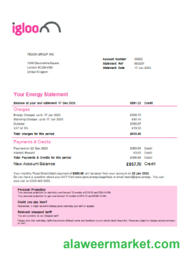 Igloo Energy utility business bill, SCR